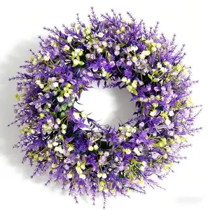 Realistic Lavender Wreath, Artificial Flower Wreath, Lavender Flower Wreath with Starry Pattern, Ideal for Holiday Decor and Party Setup, Hang on Porch, Window Sill, or Wall