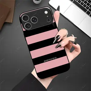 Black & Pink Aesthetic Glossy Case  Y2K Striped Phone Cover for iPhone 17 16 15 14 13 12 11 7 8 X Pro Max/SamsungGalaxy Note S | K-pop Style  --975