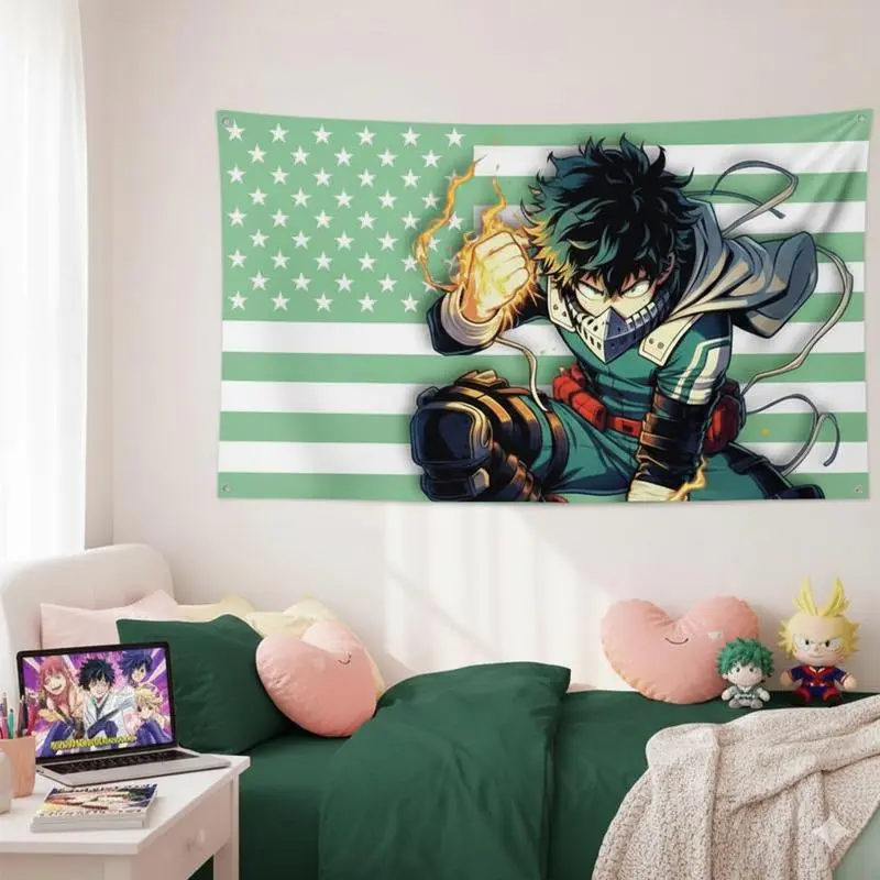 Anime My Hero Academia Midoriya Izuku Printed Tapestry Wall Hanging - Rich, Vibrant, Fade-Resistant Polyester Home Accessory, Lightweight Bedroom Decor Aesthetic Backdrop for Anime Enthusiasts