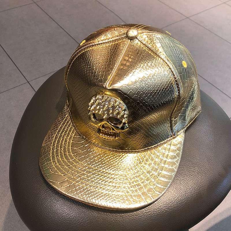 Hip Hop Hat Flat-Brimmed Rock Cap Adjustable Snapback for Men Women PU Leather Cotton Blend Diamond-Encrusted Dollar Pattern Stylish Trucker Cap