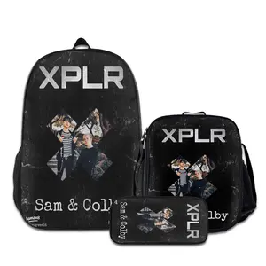 3PCS Backpacks for Girls Set, Cute sam-and-colby-1 School Backpack for Boys with Lunch Box and Pencil Case, Aesthetic Bookbag for Teens, Lightweight Classic Backpack for Travel, Work, Picnic