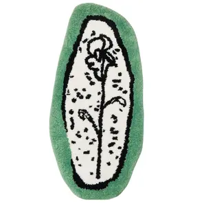 Cute Flower Rug, Green Floral Rug 1 Piece Non-Slip Bathing Mat, Soft Absorbent Bathroom Bedroom Doormat, Living Room Rug, Home Decor tufted