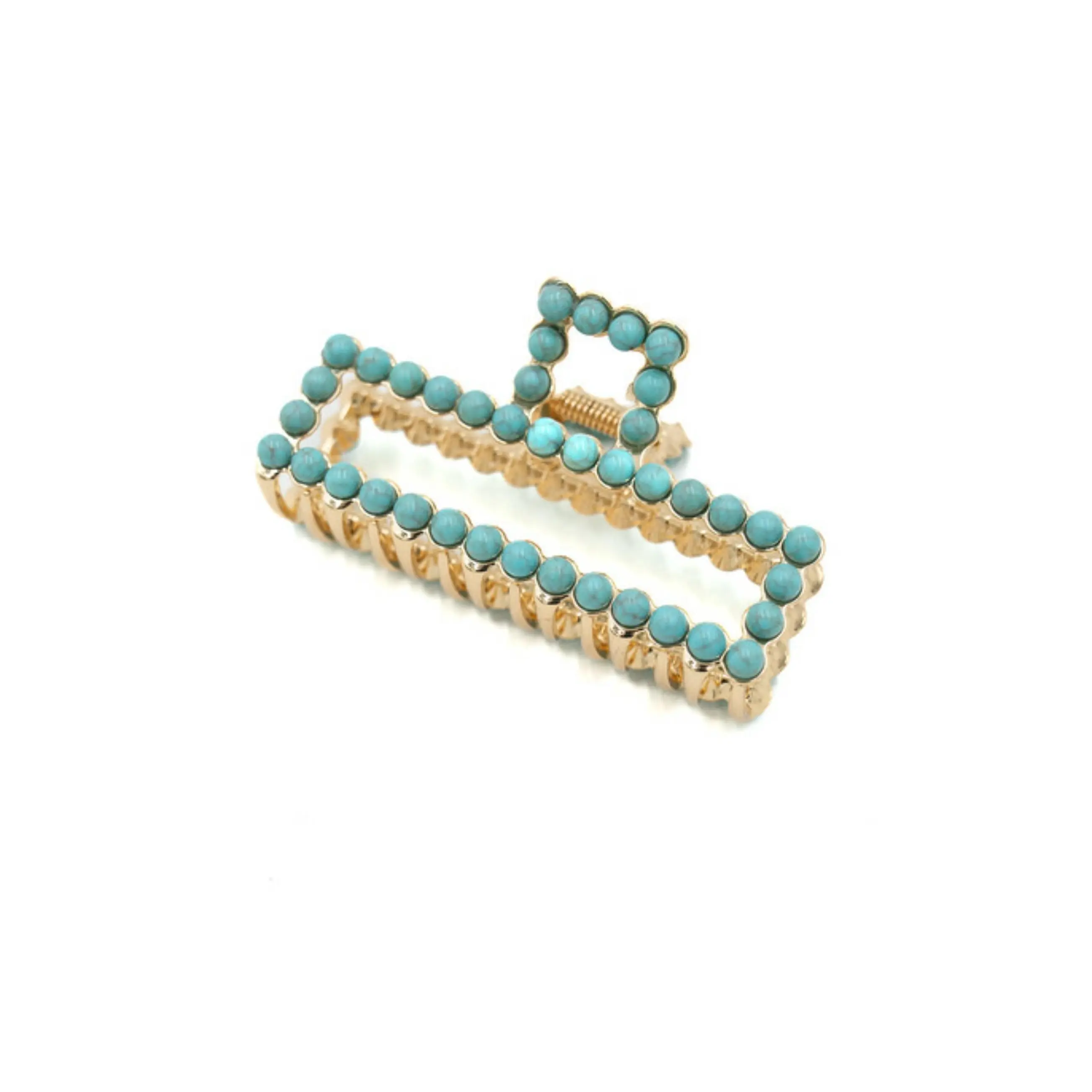 Rectangle Metal Claw Clip with Faux Turquoise Beads