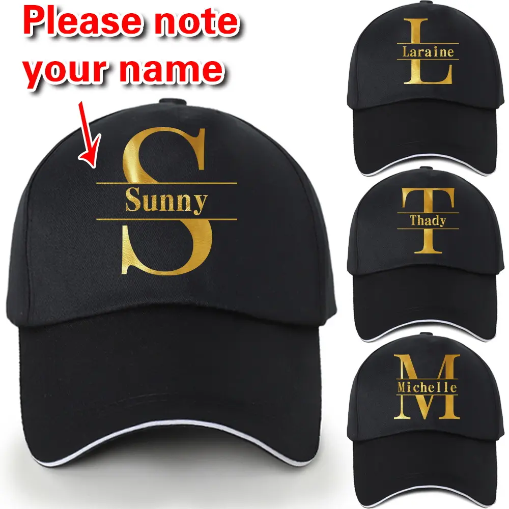 Unisex Adjustable Black Hip-Hop Streetwear Baseball Cap - Custom A-Z Gold Embroidery, Lightweight Breathable Sports Hat for Outdoor Activities, Sun Protection, Gifting