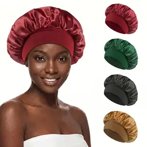 4 PCS Satin Bonnet for Sleeping, Silk Feeling Hair Bonnets for Women & Men, Extra Large Sleep Cap with Soft Elastic Wide Band, Hair Wrap for Curly Hair, Natural Hair, Braids