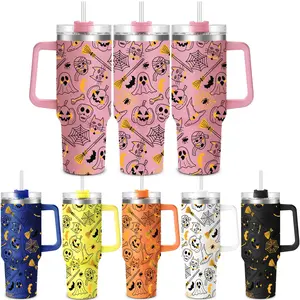 Halloween Themed Stainless Steel Tumbler, 1 Count 40oz Vacuum Insulated Travel Mug, Drinking Cup for Home Office School Outdoor Camping, Drinkware