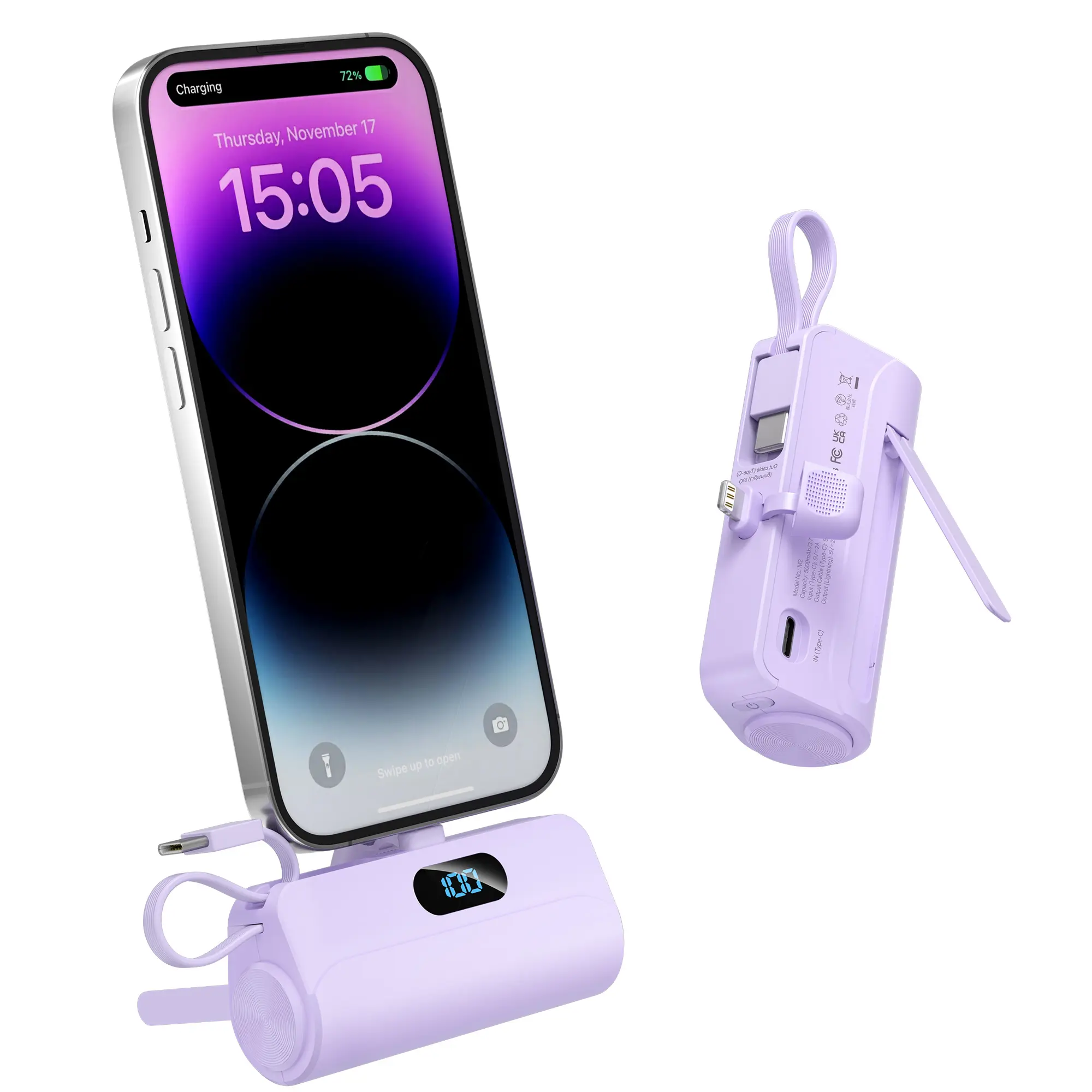 5000mah Ultra-Compact Mini Power Bank with Phone Stand, Lightweight Portable Battery, Digital Display, Ideal for Travel & Outdoor Use, Portable Battery Pack, Lightweight Battery Powered