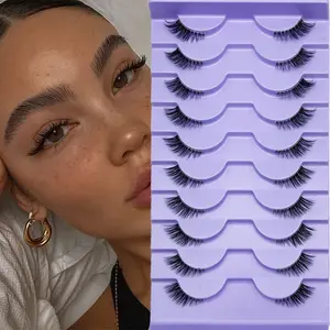 10 Pairs Soft Natural Cat-Eye Half Eyelashes - 0.05mm Ultra-Thin Fluffy Fox Style Lashes with 6-9mm & 10-12mm Lengths, Reusable Beginner-Friendly False Lashes for Everyday & Special Occasions, Cateye Effect Lashes, Crossstyle Lash Design, Makeup, Cosmetic