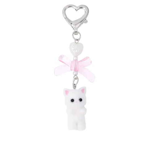 Cute Kitty Keychain, Fuzzy Cat Decor Gift, Heart Bow Pendant, Women & Girls Kawaii Cat Bag Charm, Adorable Accessory, Trendy Cute Aesthetic Keychain, Soft Keychain for Purse