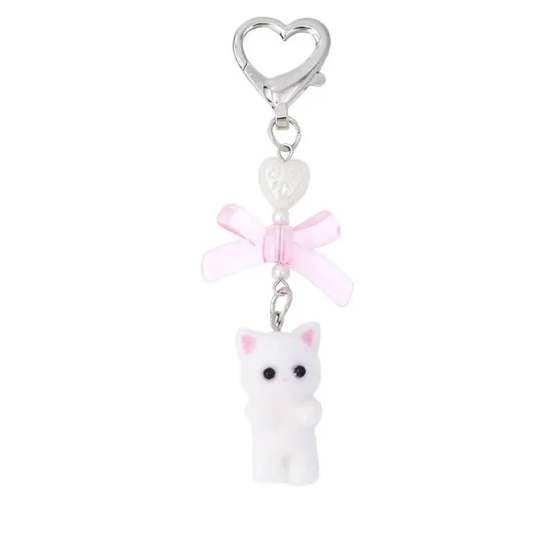 Cute Kitty Keychain, Fuzzy Cat Decor Gift, Heart Bow Pendant, Women & Girls Kawaii Cat Bag Charm, Adorable Accessory, Trendy Cute Aesthetic Keychain, Soft Keychain for Purse