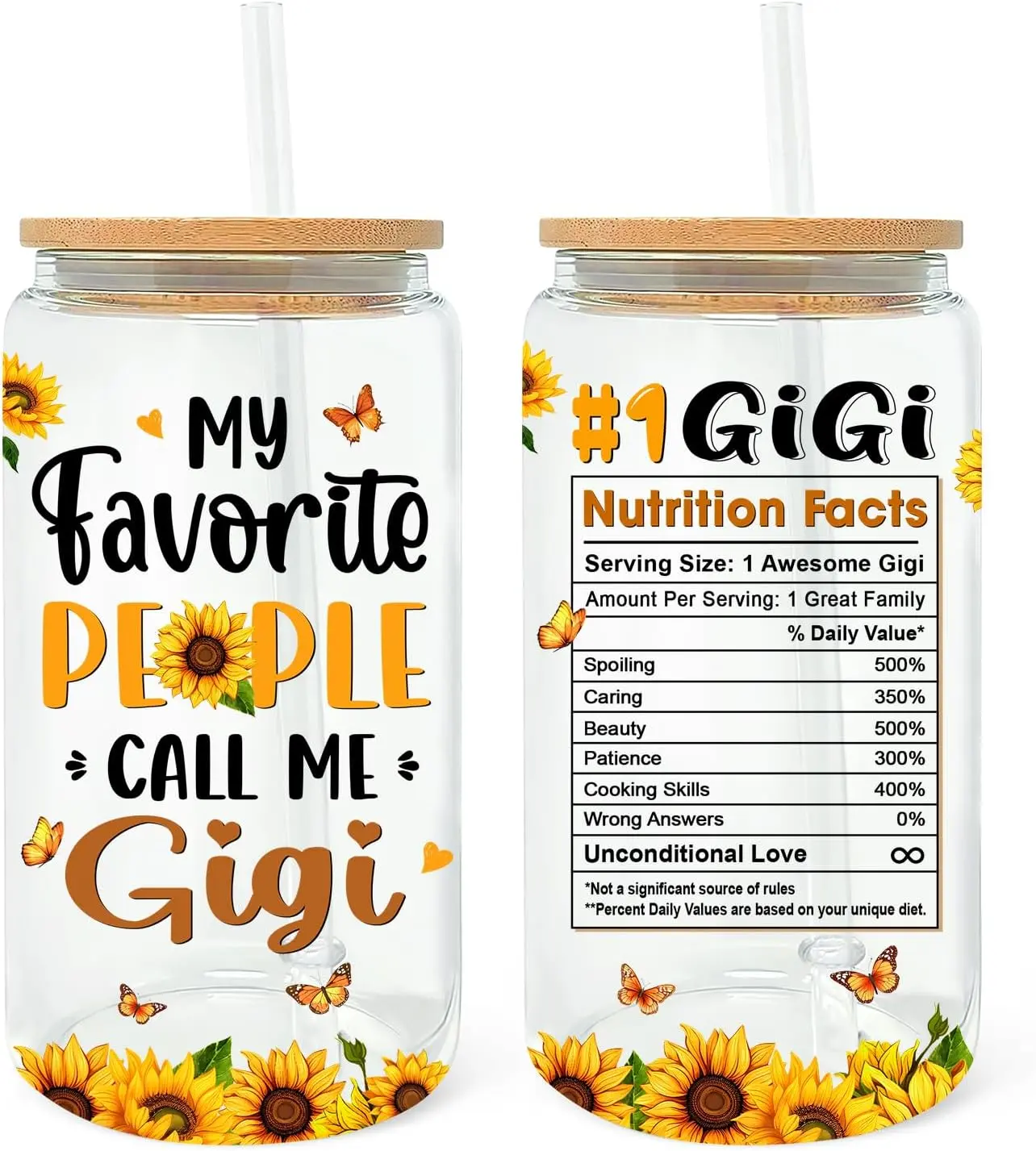 Gigi Gifts from Grandkids, Grandchildren - Best Gigi Ever Cup - Christmas Gifts, Birthday Gift Ideas for Grandma - Gigi Gifts for Mothers Day - 16oz Glass Cup with Straw Bamboo Bottles