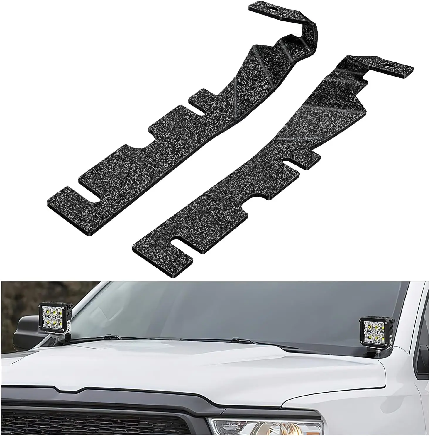 Nilight Forged Steel Heavy-Duty Hood Light Mounting Brackets (2pcs) - Secure Mounts for 2-7 Inch Offroad LED Pod/Work Lights, Hidden & Useful, Fits 2009-2018 Dodge RAM 1500/2500/3500, Uses Factory Screws, 2-Year Warranty, Black, Ideal for Night Ride