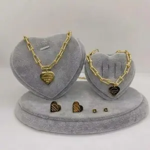 Luxury Inspired U-Link Heart Set - Waterproof Stainless Steel Jewelry - Heart Pendant Necklace & Bracelet Kit