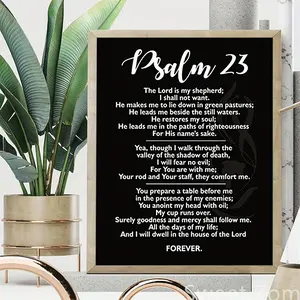 1 Count Frameless Psalm 23 Inspirational Wall Art - Vintage black Bible poetry poster, home, office and kitchen decor, 8 x 10 inches, Psalm 23, Bible verses, wall art, decor, perfect for room decor