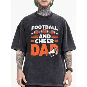 Mens Vintage Washed Football and Cheer Dad Graphic T-Shirt with 100 Percent Ultra Soft Breathable Relaxed Fit Crew Neck
