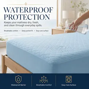 1pc 100% Waterproof Mattress Protector（without pillowcase and pillow） All-Season Breathable Noiseless Quilted Pad Cover with Deep Pocket up to 15" for Bedroom Essentials