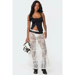 Tiered Sheer Lace Maxi Skirt