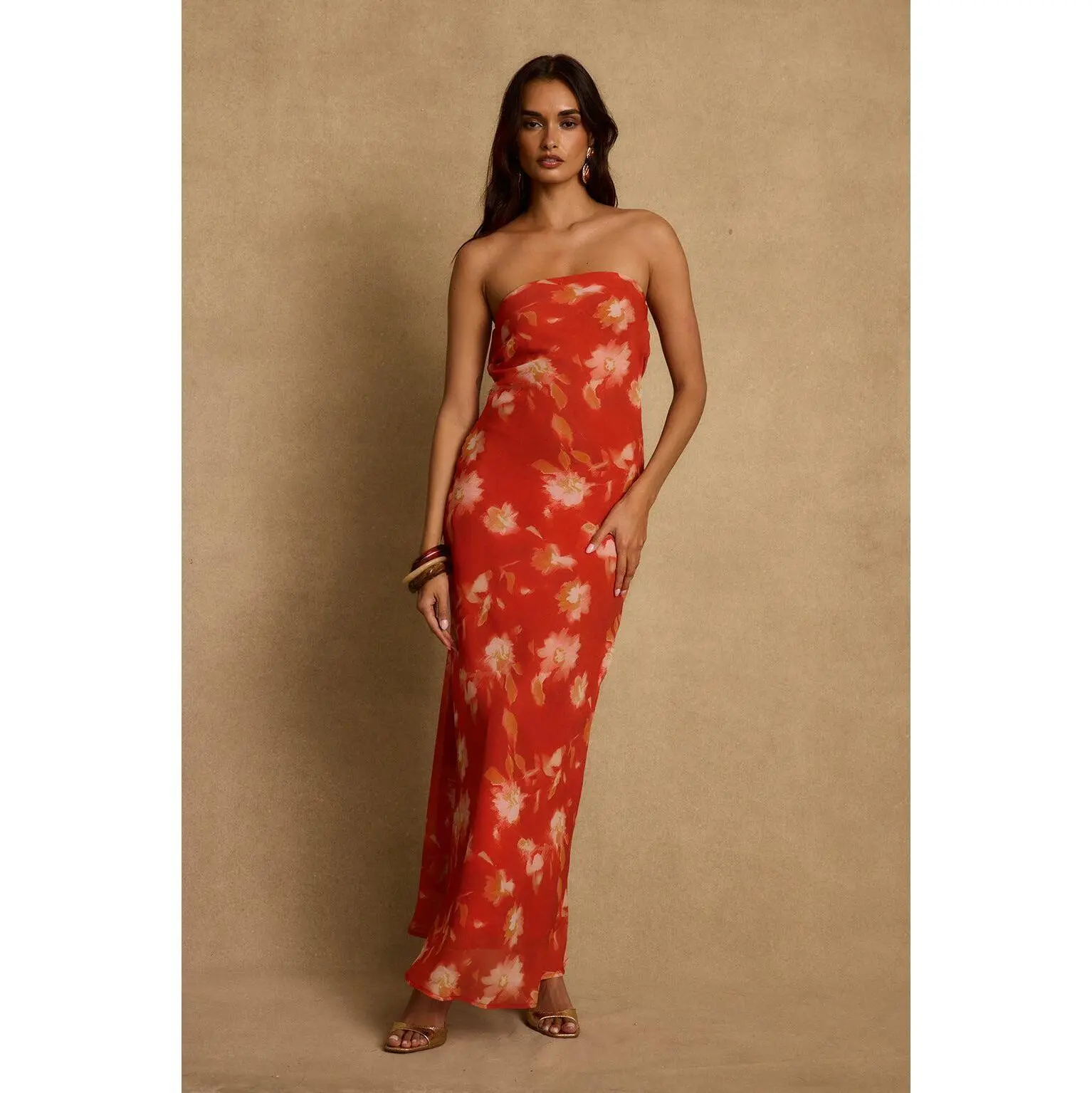 Natalia Poppy Red Strapless Maxi Dress