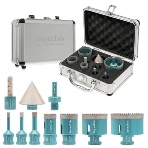 10pcs Serrated Brazing Diamond Core Drill Bits Set, 6/ 8/10/25/35/50/65mm Drill Bit & 3/8" Finger Milling Bit & 2" Beveling Chamfer Bit & Adapter tiles tools, angle grinder tool home repair kit