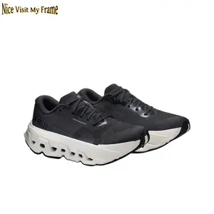 Premium Black Performance Running Trainers, Stretchable Breathable Mesh Construction, Hollow-Out Cushioning System, Bold Two-Tone Contrast, Non-Slip Grippy Outsole, Versatile Footwear for Gym Workouts & Street Style