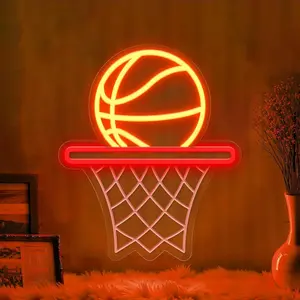 Basketball Neon Sign, LED Basketball Sports Lighting, USB Powered Wall Decor, Dimmable LED Neon Sign, for Living Room, Bedroom, Store