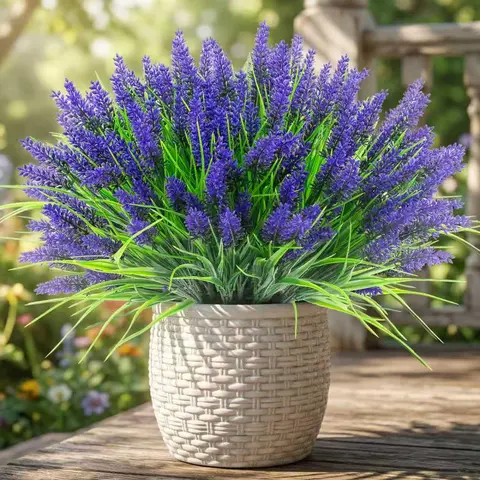 Decorative UV-Resistant Artificial Lavender Flowers Bulk Pack (12-Pack, 22 Inches) with Faux Leaves & Greenery, for Pot Decor, Outdoor Décor