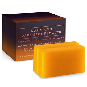 Kojic Acid Dark Spot Remover Soap Bars – Vitamin C, Retinol, Collagen, Turmeric – Original Japanese Complex with Hyaluronic Acid, Vitamin E, Shea Butter & Castile Olive Oil – 2 BAR