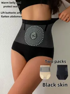 Two-Pack & Skin Tone High-Waist Shapewear Briefs, Breathable Tummy Control Thigh Firming Underwear for Women, Seamless Invisible Panties