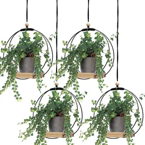 4 Pack  Hanger with  Base  Window Planter Boho Macrame  Potted  Holders for Indoor Outdoor Window Wall Ceiling  Decoration, Pot & Sapling Not Included (Khaki)