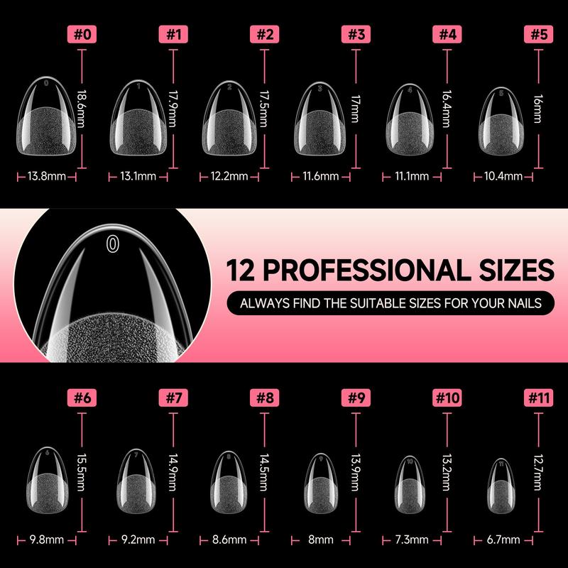 Extra Short Almond Nail Tips 12 Sizes 120Pcs Clear