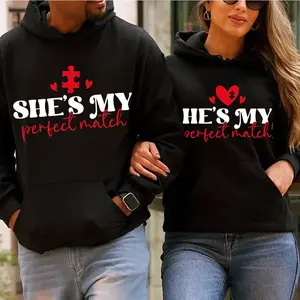 [Made in USA] Matching Couple Hoodies She’s My Perfect Match He’s My Perfect Match – Valentine Gift For Couple, Casual Lover, Fleece Hoodie For Men For Women, Cozy Fall Winter Outfit