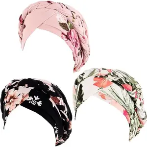 3 Pack Womens Printed Turban Hat Head Wraps Covers Chemo Cancer Beanies Cap Headwear Outdoor exercise Fashion Hair Scarves Neck Scarf