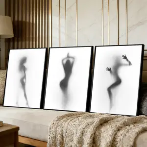 3 Counts Aluminum Alloy Framed Painting, Artistic Silhouette Women Abstract Figures, Home Decoration For Living Room, Bedroom, Office, Restaurant, Hallway Wall Decor, Odorless Print Artwork, Luxury Perfect Gift For Friends And Family
