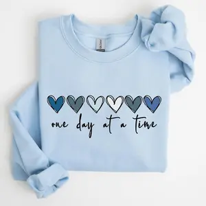 One Day At A Time, Mental Health, Wellness, Hearts Sweatshirt, Women's Crew Neck, Crewneck