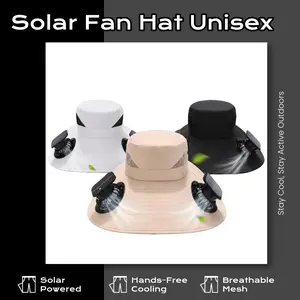 Unisex Solar-Powered USB-Rechargeable Wide Brim Cooling Bucket Hat with Fan, Dual Fans, 3-Speed Adjustable Airflow, Hands-Free Sun Shade for Hot Weather Gardening, Fishing, Outdoor Activities