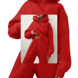 Two-Piece Tracksuit Set in Red - Hooded Sweatshirt & Pants Combo, Comfortable Fit, Versatile Style