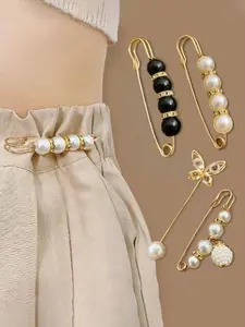 Aluminum Alloy Waist Buckle & Pin Set, Faux Pearl & Rhinestone Butterfly Decorated Brooch Set, Fashionable Waist Accessory Set for Household, Elegant All-match Fashion Accessories for Daily Wear, Clip, Adjustable Clips, Drop Set Pins