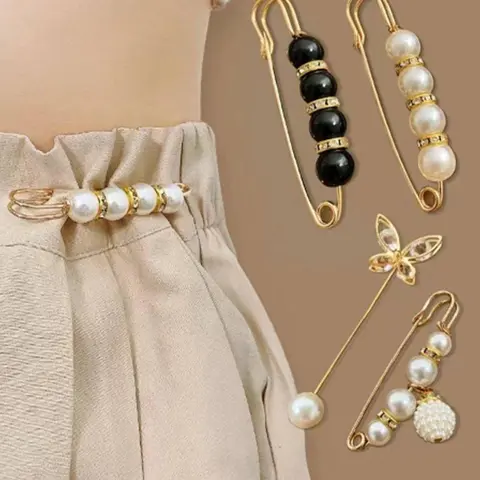 Aluminum Alloy Waist Buckle & Pin Set, Faux Pearl & Rhinestone Butterfly Decorated Exquisite Brooch Set, Fashionable Waist Accessory Set for Household, Elegant All-match Fashion Accessories for Daily Wear, Clip, Adjustable Clips, Drop Set Pins