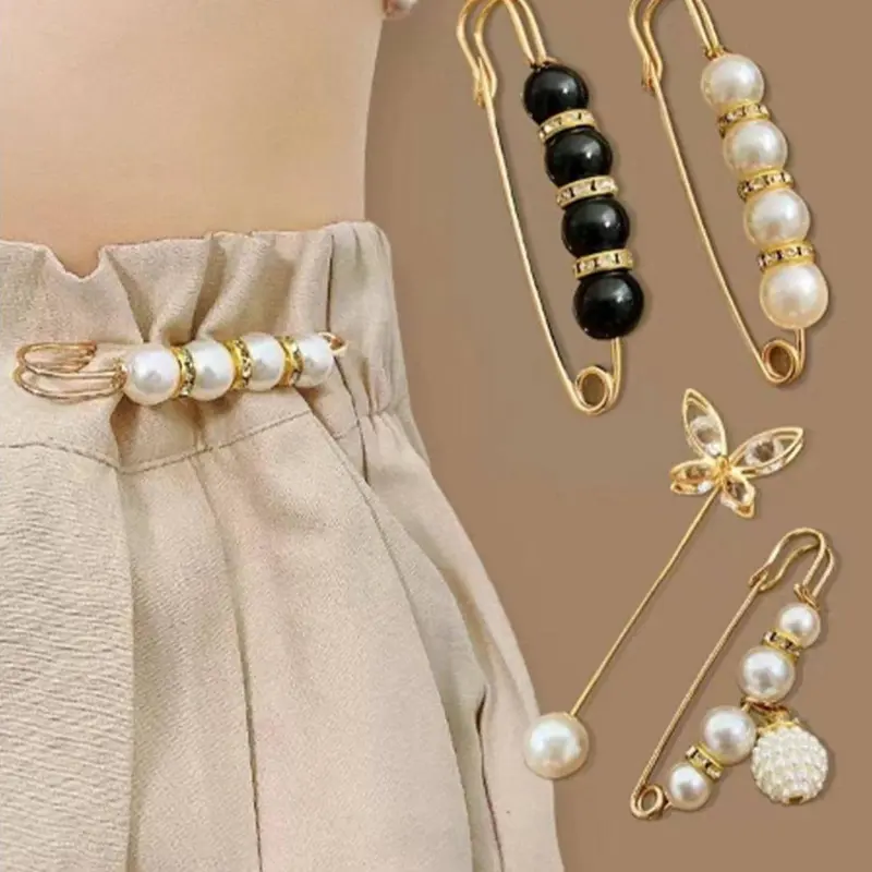 Aluminum Alloy Waist Buckle & Pin Set, Faux Pearl & Rhinestone Butterfly Decorated Set, Imitation Pearl Brooch, Fashionable Waist Accessory Set for Household, Elegant All-match Fashion Accessories for Daily Wear, Clip, Adjustable Clips, Drop Set Pins