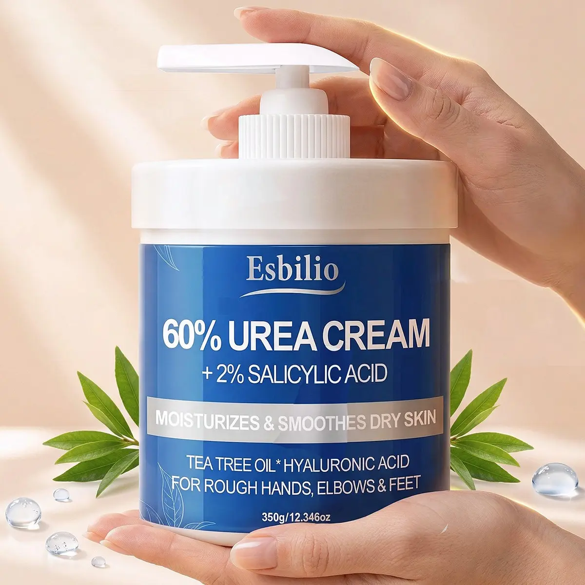 350g 60% Urea Cream with Salicylic Acid, Tea Tree Oil, Hyaluronic Acid, Oil, Foot & Hand Care for Long-Lasting Moisturizing of Dry, Cracked Skin on Heels, Body Cream, Softens & Smooths Rough & Bumpy Skin, Non-Greasy & Fast Absorption