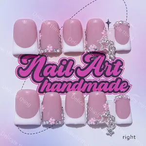 Delicatething Y2K Style Duckbill Nails, Handmade Wearable Nails, Nail Art, Nail Tips, 3 Sizes S M L, Star Flower French Design, Perfect Gift for Girls
