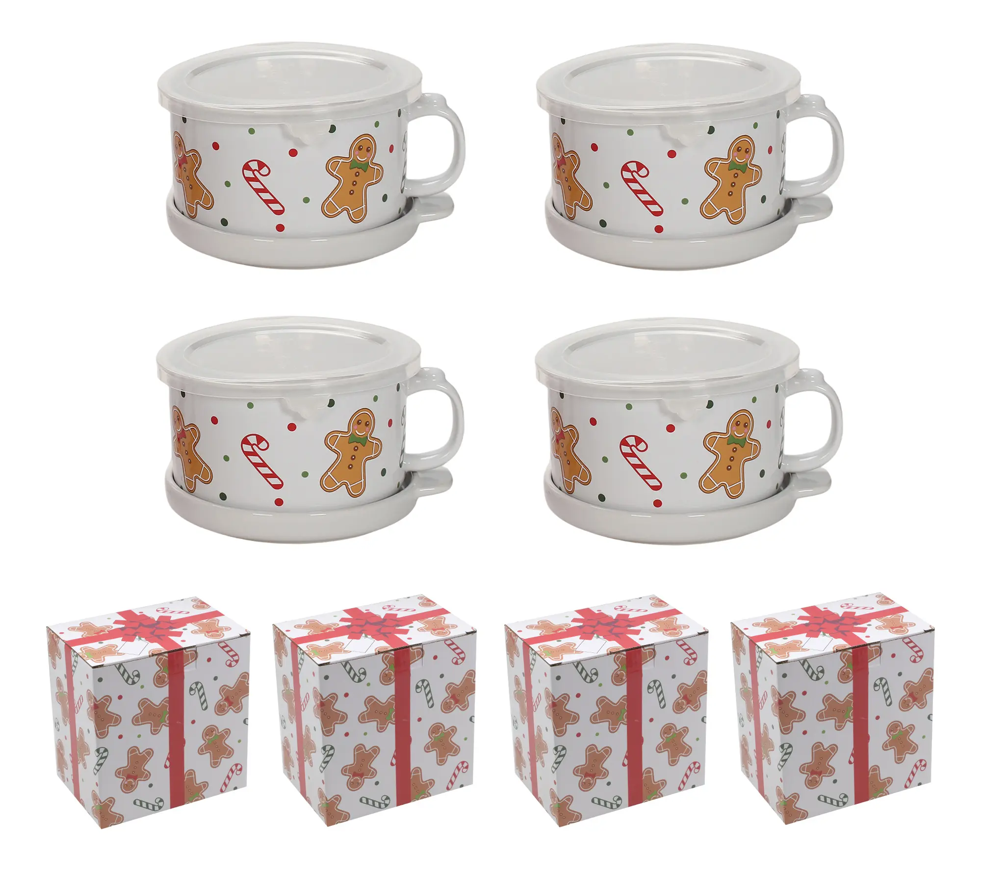 Temp-tations Set of (4) 25-oz Mug Meals w/ Lid-its & Gift Boxes