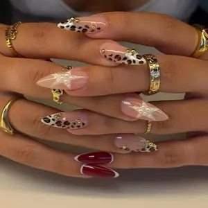 Red Tortoise Press On Nails, Nail Set with Retro Y2K Design, French Tip, Art, Faux Acrylic Nails, 3D Gel Nails