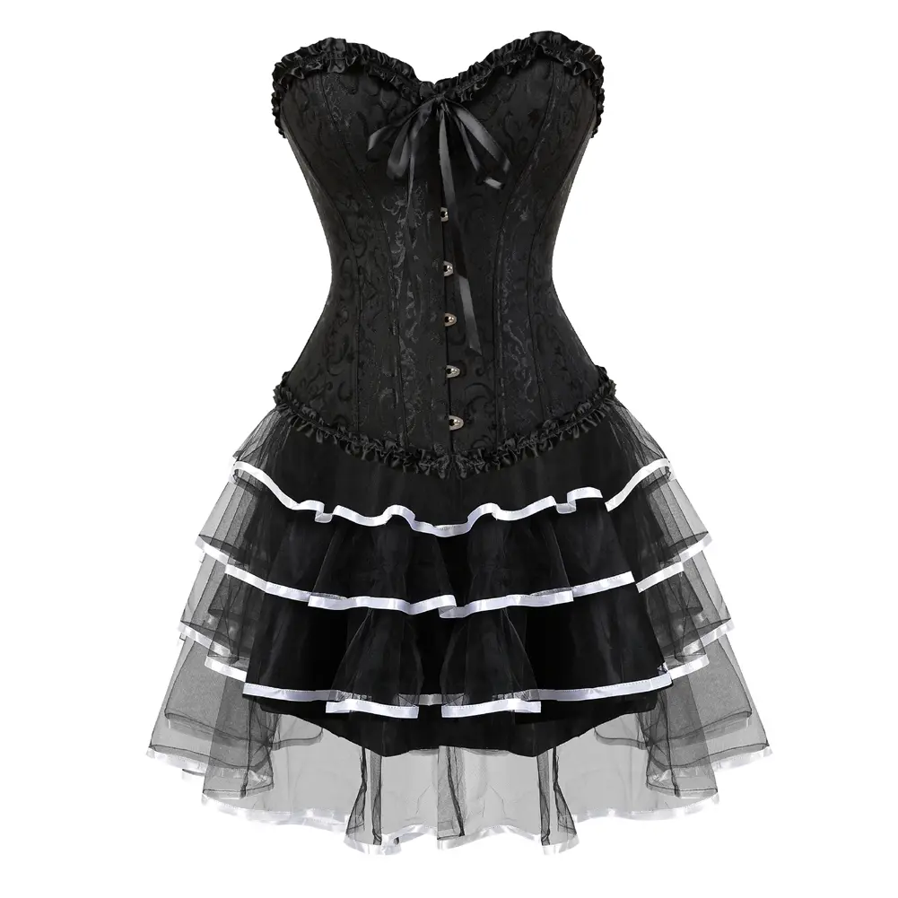 Renaissance Corset Dress and Short Skirt Tutu Plus Size Women, Medieval Victorian Waist Cincher Bustier Top for Halloween Pirate Cosplay Suitable for Halloween and Themed Events Black Blue Red Green Elegant Cropped