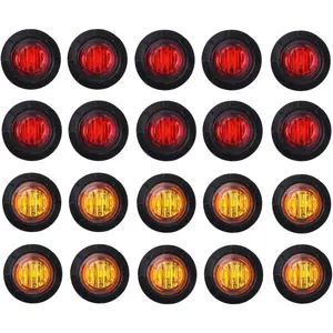 TMH 3/4 Inch Mount 10 pcs Amber + 10 pcs Red LED Clearance Bullet Side LED Marker Lights for Trailer Truck RV Car Bus Van (Pack of 20)