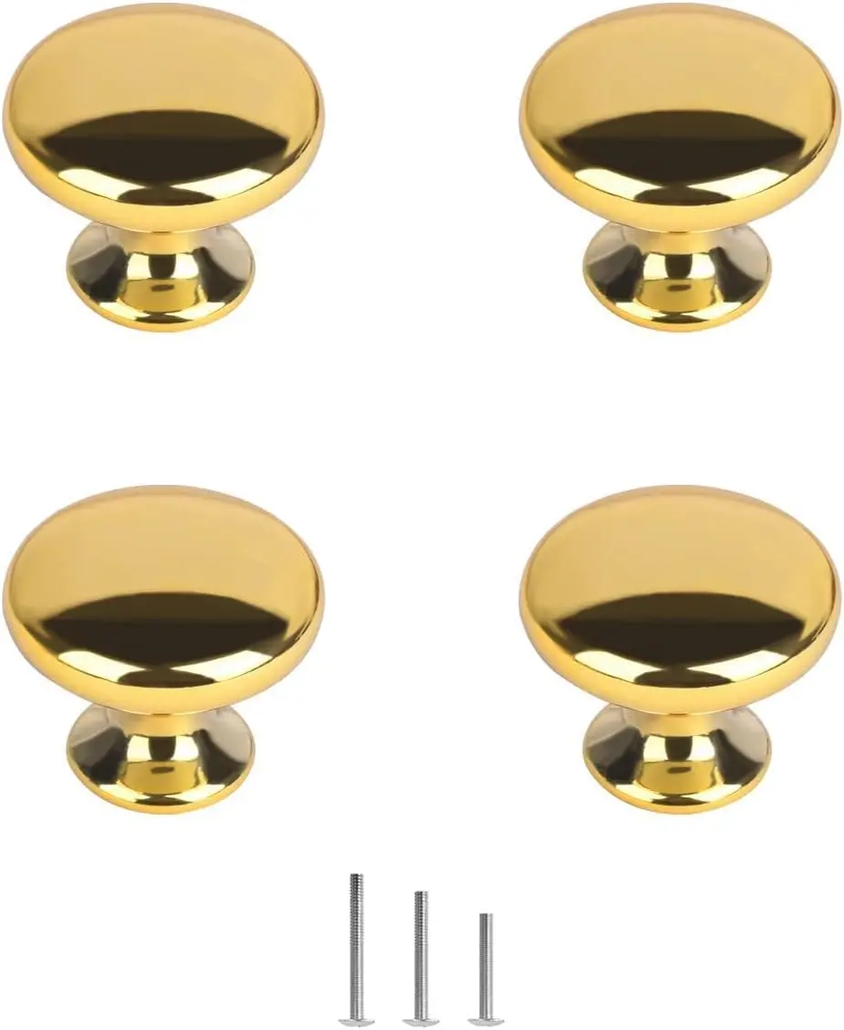 Gold Drawer Knobs Polished Chrome Cabinet Hardware Round Mushroom Gold Cabinet Knob Pull Handle 30mm/1.18" for Kitchen Cupboard Furniture Chest Door Dresr Bathroom (4pack)