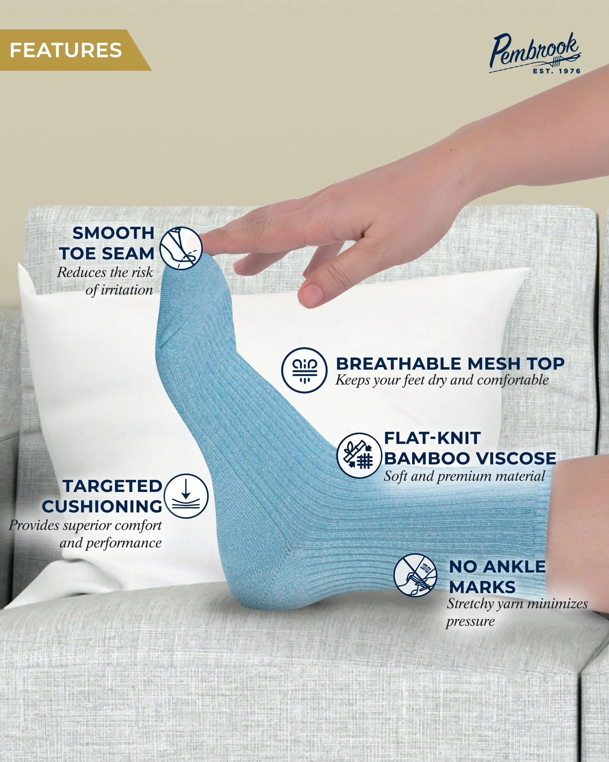 Pembrook Bamboo Viscose Diabetic Socks for Women Size 9-11 | 6 Pairs Ribbed Knit Crew Socks | Multiple Colors Pembrook Bamboo Viscose Diabetic Socks for Women Size 9-11 | 6 Pairs Ribbed Knit Crew Socks | Multiple Colors