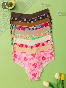 5/10 Pcs Women's Triangle Briefs, Slim-Fit Plain Pattern, Ideal for Fall/winter Daily Wear, Valentine's Day, Halloween, Christmas, All Seasons Briefs
