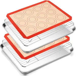 Stainless Steel Baking Sheet, 16inch Baking Pans Cookie Sheets for Baking with Cooling Rack &  Baking Mat - 2 Sheet Pans + 2 Roasting Racks + 2  Mats, Non , Easy Clean
