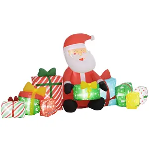 4.4ft Inflatable Santa Claus with Gift Boxes, White LED Lights, Blow-Up Outdoor Christmas Decor for Party, Festive Outdoor Display (Home & Party Supplies)
